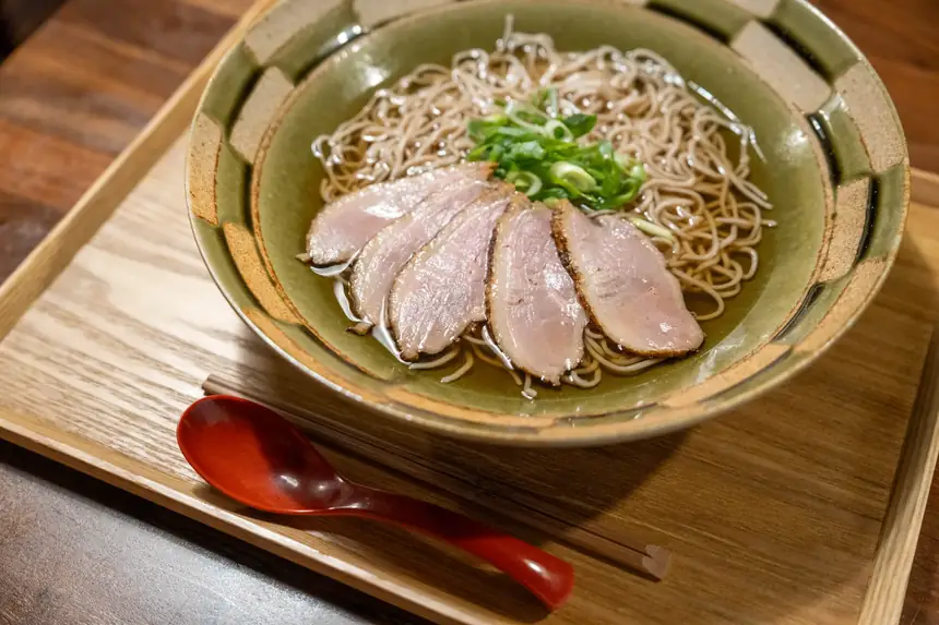 Duck soba in hot broth