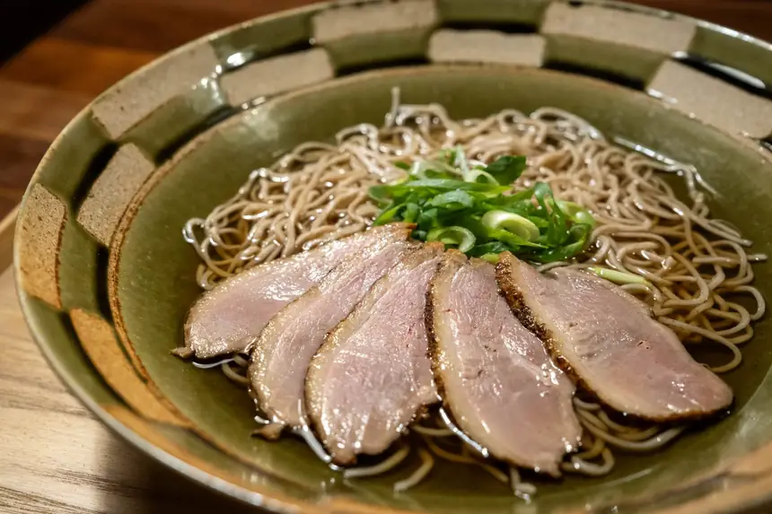 Duck soba in hot broth