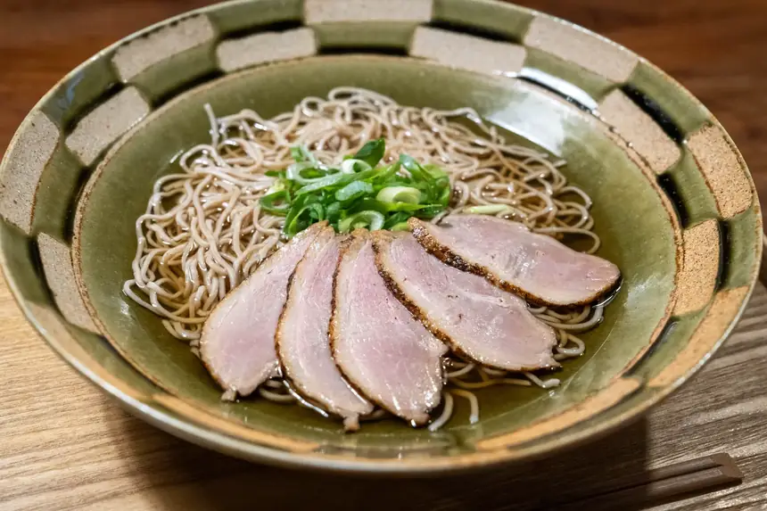Duck soba in hot broth