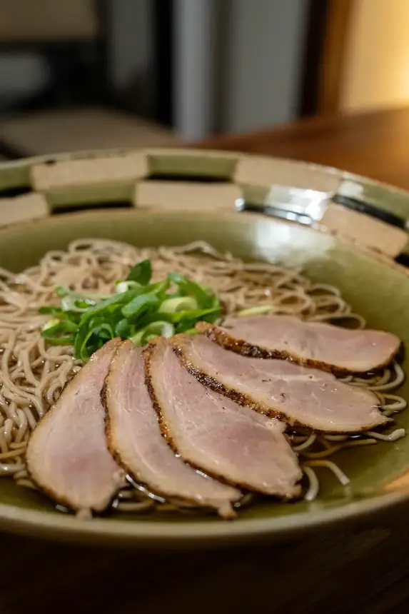 Duck soba in hot broth