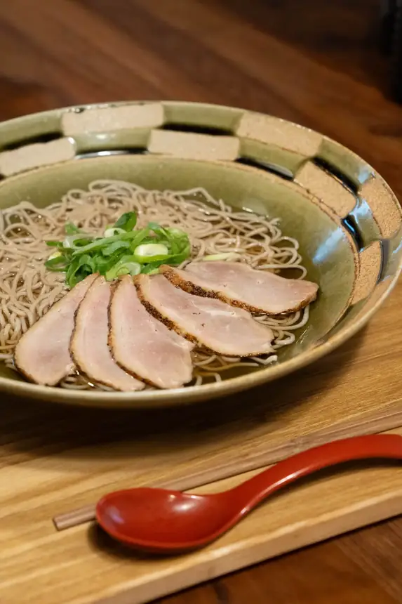 Duck soba in hot broth
