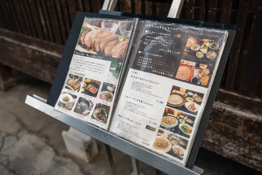 English menu with photos